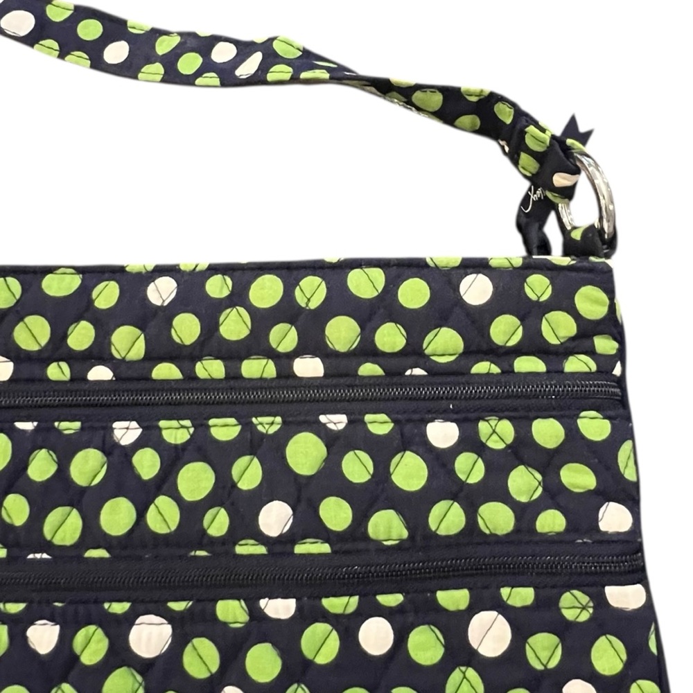 Vera Bradley Lucky Dots Hipster Quilted Crossover Purse 3 Zipper Navy Green - Picture 5 of 16